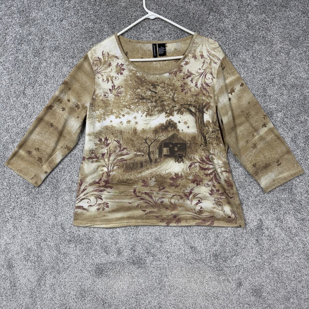 Vintage 90s Jason Maxwell Shirt XL Fall Covered Bridge Rhinestone Rustic Country